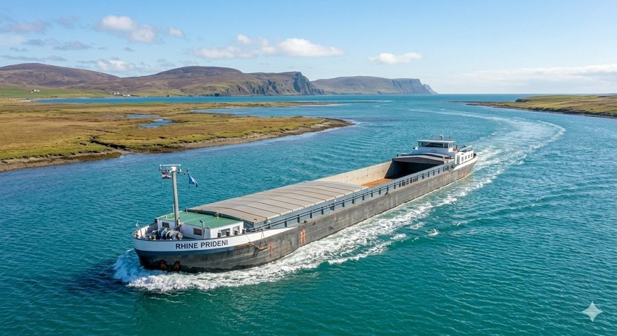 Inland river barge with pusher tug